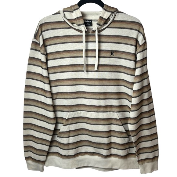 NEW Hurley OG Poncho Hoodie Striped Pullover Sweatshirt Neutral Coastal Cozy M - Picture 2 of 11